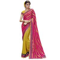 Pink & Yellow Traditional Designer Saree With Matching Blouse Piece