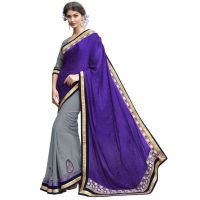 Violet & Grey Traditional Designer Saree With Matching Blouse Piece