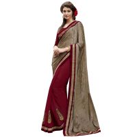 Chocolate Brown & Maroon Traditional Designer Saree With Matching Blouse Piece