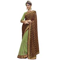 Maroon & Green Traditional Designer Saree With Matching Blouse Piece