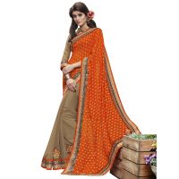 Orange & Beige Traditional Designer Saree With Matching Blouse Piece