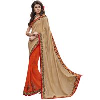 Beige & Orange Traditional Designer Saree With Matching Blouse Piece