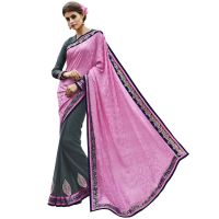 Pink & Grey Traditional Designer Saree With Matching Blouse Piece