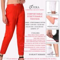 Alexandra Red Stretchable Cotton Women Trousers & Pants 