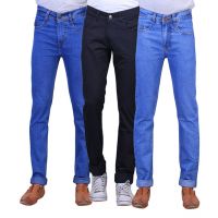  Seasons Blue & Black Denim Regular Fit Jeans for Men (Pack of 3)