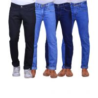  Seasons Fashionable Combo Of 4 Blue & Black Regular Fit Jeans For Men