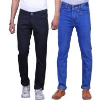 Pack of 2 Black & Light Blue Regular Fit Jeans for Men