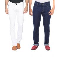 Combo  White & Blue Slim Fit Jeans Pack Of 2