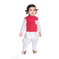 Ethnic White Fancy Silk Cotton Blend Kurta Pyjama Set 