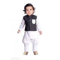 Ethnic Fancy Silk Cotton Blend White Kurta Pyjama Set 