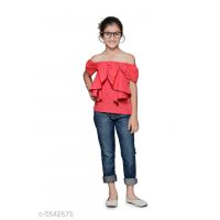 Pretty Stylish Coral  Girls Tops & Tunics