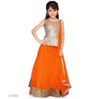 Kids Orange Designer Lehengas 