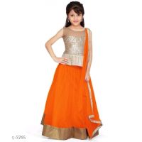 Kids Orange Designer Lehengas 