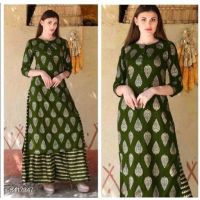 Classic Golden Embroidery Green Kurta With Palazzo