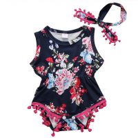 Black Floral Printed Polyester Rompers