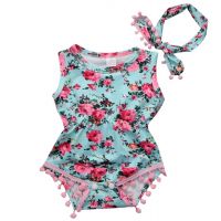 Sky Blue Floral Printed Polyester Rompers