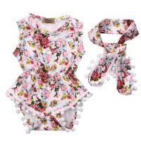 Pink Floral Printed Polyester Rompers