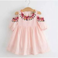 Pink Floral Neck Cotton Frock