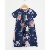 Classy Navy Printed Girls Summer Frocks