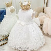 White Sleeveless  Applique Bow Floral Net Party Dress