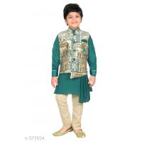 Kids Kurta Pyjama With Jacket Set