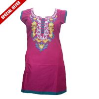 50 % Off Pink Floral Embroidered Kurti