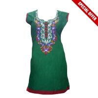 50 % Off Green Floral Embroidered Kurti