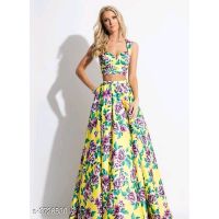 New Designer Yellow Satin Womens Lehengas