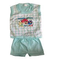 Light Blue Angry Bird Print Sleeveless T-Shirt with Short Set (0,6 Months)