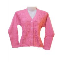 Machine Knitted Pink Full Sleeves Front Button Cardigan/Sweater