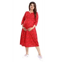 Classy Red Women's Printed Maternity Dress