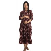 Women's Cotton Floral Printed Long Materinity Dress