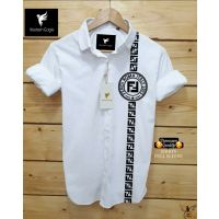 Designer Men White Printed Regular Fit Shirts