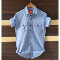 Seasons Blue Cotton Cargo Shirts