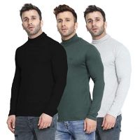 Seasons Men's Winter Wear Cotton High Neck Full Sleeves T-Shirt Pack of 3