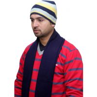  Seasons Navy Blue Muffler With Multicolored Cap 