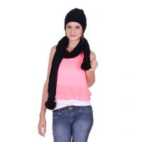 Seasons Black Woollen Cap And Muffler