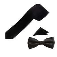 Seasons Collections Black Polyester Matching Tie , Bow And Pocket Square