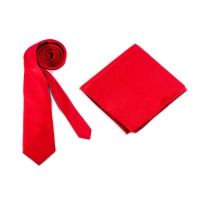 Seasons Red Premium Microfiber Slim Tie With Matching Pocket Square