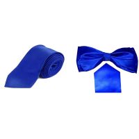 Seasons Collections Blue Polyester Matching Tie, Bow And Pocket Square