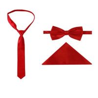 Seasons  Collections Red Polyester Matching Tie , Bow And Pocket Square