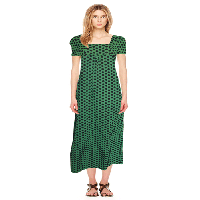 Green Polka Dot Print Full Length Nighty