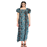  Lines & Floral Print Full Length Nighty