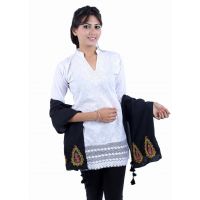 Regal Black Hina Pure Cotton Embroidered Stole for women