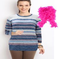 Classy Multi Stripes Sweater Free Boa 