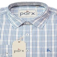 Parx Authentic Casuals White Full Sleeves Blue Lined Check Shirt-Size 42