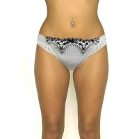 White & Black Floral Thread Thong Panty