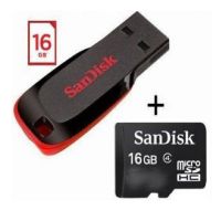Sandisk Cruzer Blade & Micro sdhc 16 GB Pen Drive