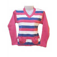 Pink White Blue Full Sleeves Striped Ribbed Front Pocket Pullover/Sweater