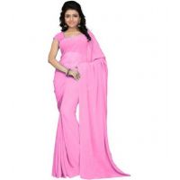 Thadesar Baby Pink Women's Georgette Saree With Unstitched Blouse Piece